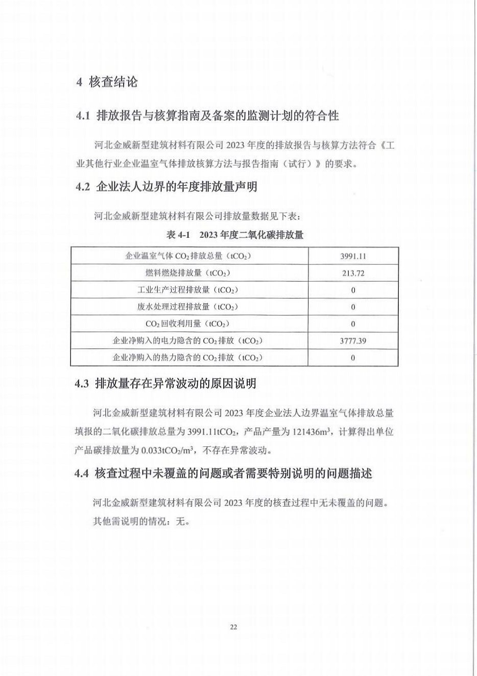 河北金威新型建筑材料有限公司2023年度溫室氣體排放核查報(bào)告